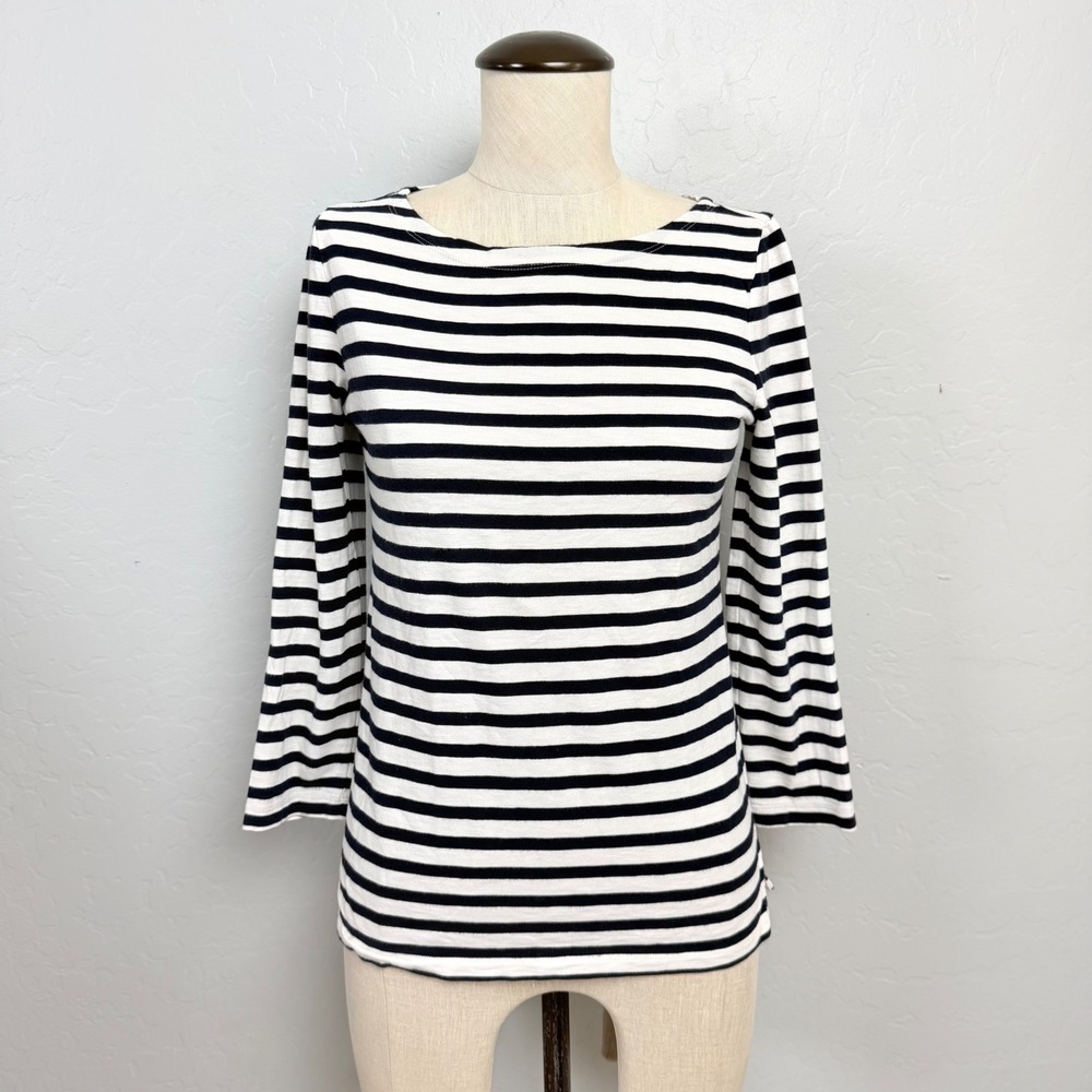 J.Crew Womens XS Striped Boat Neck 3/4 Sleeve Cotton Tee Navy White